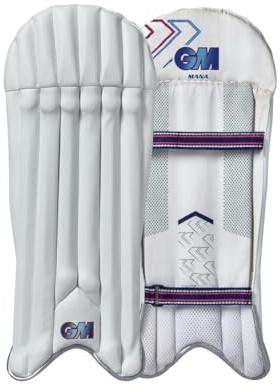 Gunn & Moore GM Cricket Wicket Keeper Keeping Pads | Mana | PVC-Verkleidung mit Gehstock & Schaumstofffüllung mit geringer Dichte | Mesh RIST | Small Junior | Gewicht pro Paar ca. 1 kg | Weiß mit