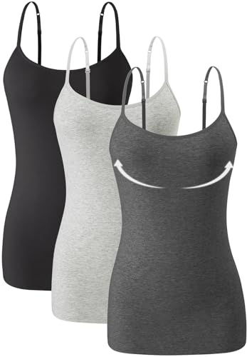 Knuffnee Canottiera da donna in cotone con reggicalze regolabili, confezione da 3, Nero/Grigio/Grigio Scuro, XXL