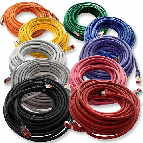 Câble réseau Cat6 10x 1m CAT6 - blindage SFTP - Câble patch CAT.6 RJ45 Câble Ethernet Routeur LAN DSL Switch Panneau de brassage modem - 10 couleurs