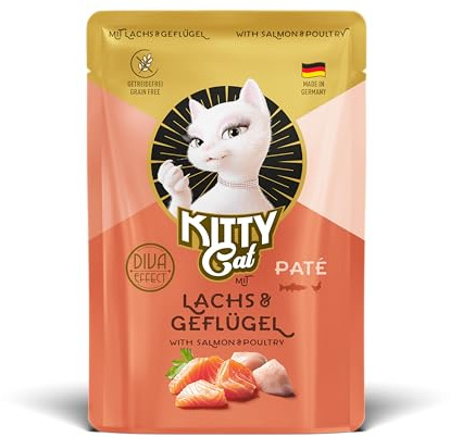 KITTY Cat Paté Lachs & Geflügel, 48 x 85 g (Großpackung), Nassfutter für Katzen, getreidefreies Katzenfutter mit Taurin und Lachsöl, Alleinfuttermittel mit hohem Fleischanteil, Made in Germany