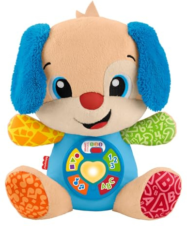 Fisher-Price Giocattolo per l'apprendimento dei Neonati, Ridi e Impara Peluche Musicale Cagnolino Smart Stages, per Neonati 6+ Mesi, Multilingue: Italiano, Spagnolo, Portoghese, Inglese, JFD26