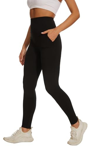 The Essentials Wardrobe Ladies Leggings 1pk & 2pk High-Waisted Tummy Control Soft Touch Side Outer Pockets Multi-Way Stretch Leggings Women Workout Gym Yoga Sports S-XL