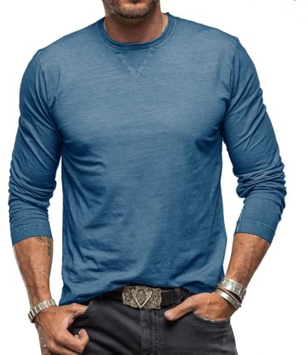 RQPYQF Maglietta da Uomo Manica Lunghe Casuale Henley T-Shirt Maglie a Manica Lunga Leggera Top vestibilità Regolare CS34 (Blu Denim, XL)