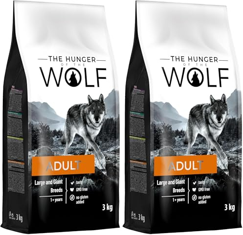 The Hunger of the Wolf Hundefutter für ausgewachsene Hunde großer und sehr großer Rassen, Trockenfutter mit Huhn gut für die Gelenkgesundheit - 3kg (Packung mit 2)