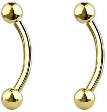 JEWEL BARREL Rook Daith - Coppia di piercing per sopracciglio, a forma di banana, 16 G (1,2 mm), 6 mm, 8 mm, 10 mm, 12 mm, lunghezza con sfera da 3 mm, 2 pezzi, Acciaio chirurgico 316L