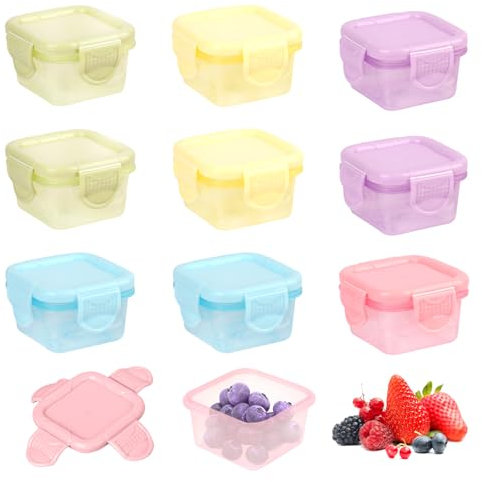 10 Stück Kleine Dosen mit Deckel Plastik,60ml Kleine Tupperdosen,Frischhaltedosen mit Deckel 100% BPA-frei,Wiederverwendbar Mini Tupperdose für Snacks, Joghurt, Obst, Gefrierschrank (5 Farben)