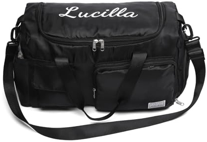 Personalisierte Reisetasche mit Namen Text, Personalisierte Fitness Yoga Tasche, Reisetasche mit Trockenfächern und Schuhfachd (Schwarz)
