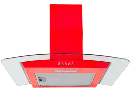 SIA 60cm Curved Glass Chimney Cooker Hood, Red, Wall Mounted, CGH60RD | Ducting or Recirculating Kitchen Extractor Fan, 3 Speeds, 2 Year Guarantee