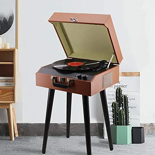 CAFIEDR Gramófono, Tocadiscos Bluetooth de Mediados de Siglo con Plato Giratorio de 3 velocidades, Reproductor de CD, Casete y Radio para decoración de Habitaciones Antiguas