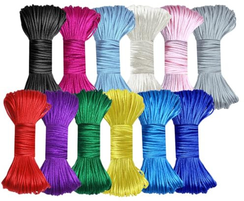 240 Metros Cordones de Seda de Satén, Satén Seda Nailon de 1,5mm, Hilos para Pulseras Cordon, Hacer Pulsera de la Amistad Cordón, Cordón de Nailon Trenzado para Uso de Nudos, Manualidades y Joyas