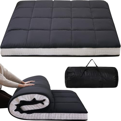 Obqer Futon Matratze klappmatratze 140x200 cm Japanische Bodenmatratze Faltbare matratze Dicke 10cm Atmungsaktive Bodenliege Gästebett für Camping Couch (Schwarz)