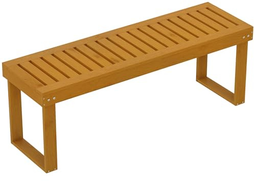 Outsunny Banco de Jardín de 2 Plazas Banco de Madera Asiento de Lamas Carga 300 kg Banco para Patio Terraza 120x34x43 cm Teca