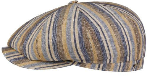 Stetson Hatteras Sacota Leinen Flatcap Schirmmütze Made in EU Unisex beige-blau S (54-55 cm)