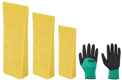 QUARKZMAN Cunei da Abbattimento in Plastica 3pz Cuneo Anteriore ABS 150/200/250 mm Cuneo Spaccalegna per Legna Cuneo con Guanti per Chiave a Percussione Accessori Forestali Foresta, Giallo