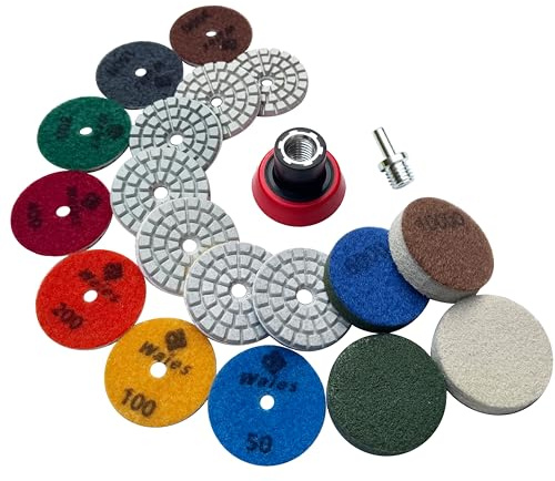 Waies Juego de discos de pulido de diamante, almohadillas pulgadas para granito, piedra, hormigón, mármol, lijadora o pulidora, 50# -10000# con kit de almohadilla trasera M14 (50mm)