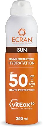ECRAN® - Brume Protectrice Hydratante - Haute Protection - Technologie vitEox80 - Vitamine E - Protection UVA, UVB, Lumière Bleue, Coups de Soleil - Protection Solaire SPF 50 - Bronzage naturel