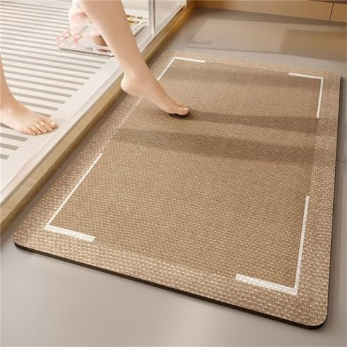 Rutschfester Kieselgur-Badematte, schnelltrocknend, saugfähig, Badezimmerteppich, 70 x 120 cm, brauner Steinteppich für Bad & Küche, ideal für Zuhause