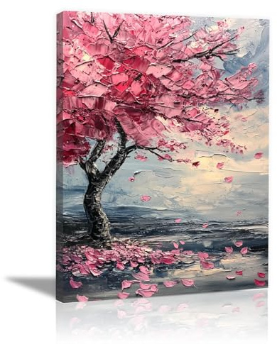 HOQIU décoration maison Peinture abstraite d’arbre rose affiche, toile murale decoration, pour Le Maison,Salon,Chambre,Cuisine(poudre)-30x40cm Encadrée