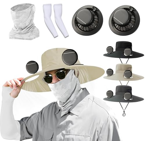 Solar Powered Fan Hat, 2026 Outdoor Wide Brim Sun Hats with 2 Fans Solar Power for Adults - Summer UV Protection Fishing Hat