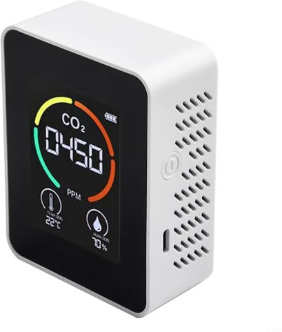 GLFLOW Detector portátil de calidad del aire interior con medición de temperatura y humedad, pantalla LCD, medidor de dióxido de carbono, rango de 400-5000 PPM (blanco)