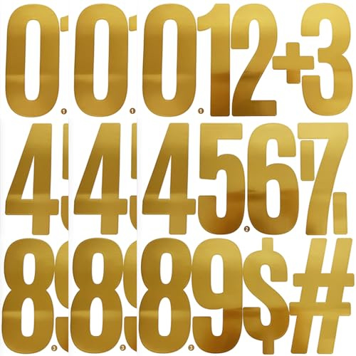CMBBZZY 6 Inch Vinyl Self Adhesive Large Number Stickers - 6 Sheets Gold | Waterproof & Removable Vinyl Stickers for Outdoor, Wheelie Bins, Mailbox, House Number Decor