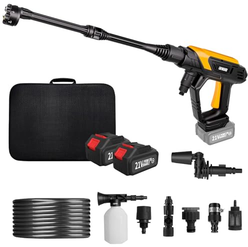Traumheim Nettoyeur Haute Pression sans Fil avec Batterie de 8000 mAh, 17 pièces Max. 68 Bars, Portable, avec buse 6 en 1 et buse rotative à 180°, Nettoyeur Haute Pression sans Fil pour Voiture, vélo