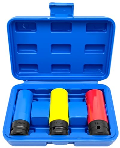 ZKTOOL 3 st hjulskydd slaguttag set, 1/2 drivflänsmutteruttag, 17 mm 19 mm 21 mm, CR-MO
