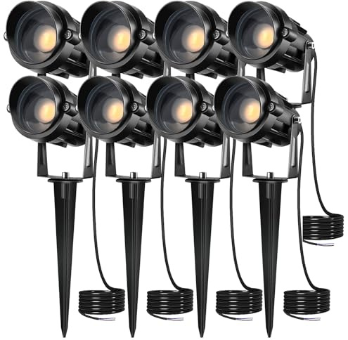 AHOTSUK trädgård spotlights utomhus spotlight trädgård spik lampa strömförsörjning elektrisk 7 W 12 V låg spänning landskap IP66 vattentät LED uteplats gård pathway träd gräsmatta staket (8 st)