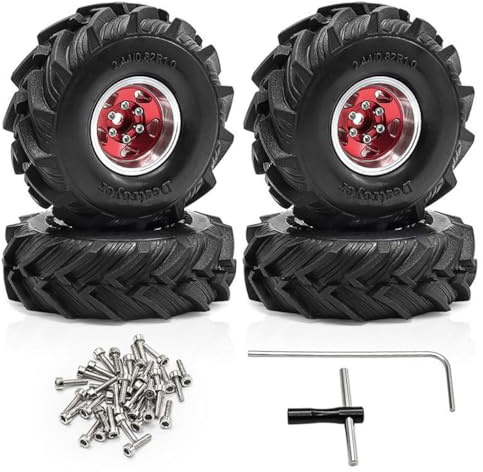 4PCS 1.0'' Aluminum Alloy Wheel Rim Tire Wheel RC Spare Parts for 1/18 TRAXXAS TRX4M FMS SCX24 Crawler RC Climbing Car (Red)