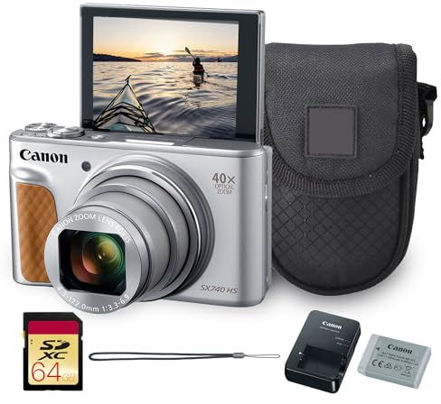 Canon PowerShot SX740 HS Digital Camera (Silver) – 20.3MP, 40x Optical Zoom, 4K UHD Video, Wi-Fi & Bluetooth, Compact Travel Point & Shoot (2956C001) + Bag + 64GB Memory Card