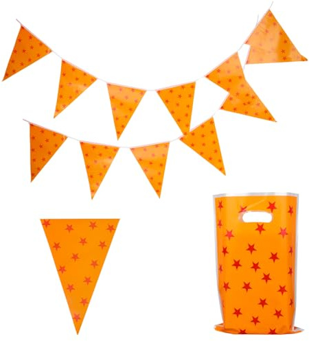 30 Stk Animations Geschenktüten mit 12 Stk Dreiecksfahnen, Anime Party Zubehör Goodie Bags und Fahnen mit Roten Sternen für die Party Dekoration