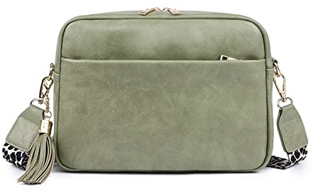 NICOLE & DORIS Umhängetasche Damen Mittelgroß Mode Handtasche Schultertasche Weiche Leder PU Handytasche Multi-Pocket Crossbody Bag mit Quastenanhänger Grün