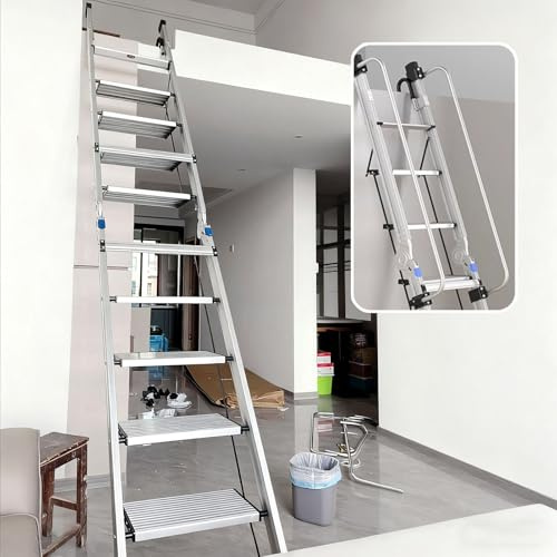 WhamtL Scala per Soppalco Scala Pieghevole in Lega di Alluminio con Corrimano, Scala di Uscita dal Soffitto per Soffitta con 7 8 9 10 11 Gradini, Scala per Letto a Castello(8 Step-245cm (8ft))