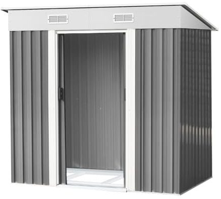Gerätehaus Metall, 4,3 m³ Gartenhaus wetterfest mit Pultdach & Abschließbar Tür, Verzinktem Stahl Geräteschuppen für Hinterhof, Garten BxTxH: 194 x 121 x 181 cm