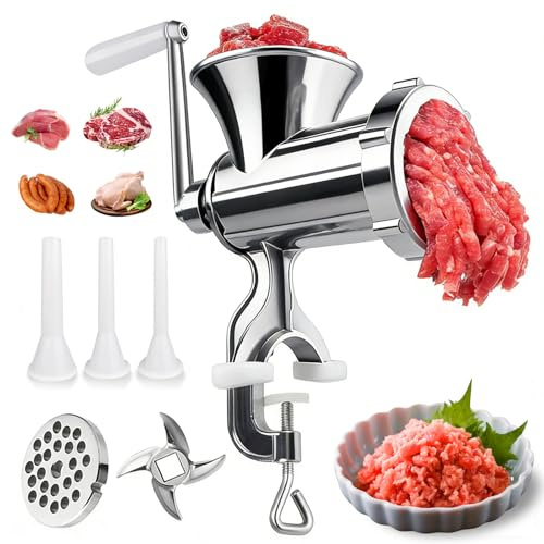 Meat Grinder Manual Mincer for Home Use - Sausage Maker Table Mount Pork Mincer Sausage Stuffer Funnel Make Homemade Burger Patties Hand