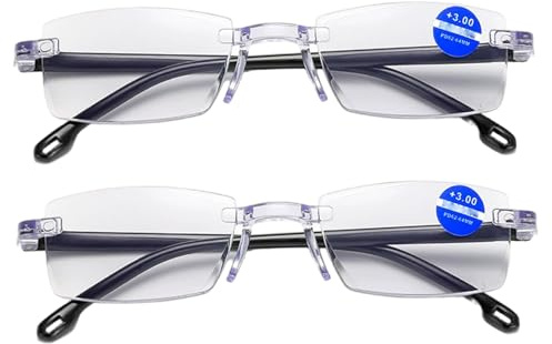 Lawnrden 2er-Pack Lesebrillen, blaues Licht blockierende Lesebrillen, Filter für UV-Strahlen/Blendung, stilvolle, leichte Federscharniere, Brillen für Damen und Herren