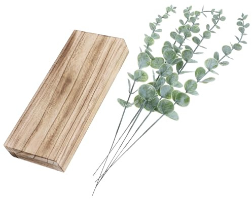 SOLUSTRE Jardinera de Pared Colgante de Madera Eucalipto Artificial, Jarrón de Bolsillo para Decoración de Sala y Cocina, Macetero Interior para Espacios Modernos