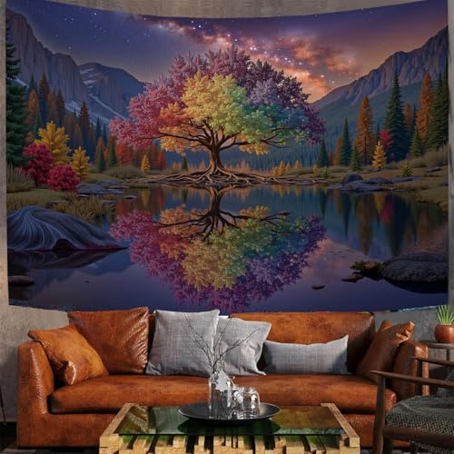 ZISTRCBAO Arazzo Da Parete 230x180cm Arazzos Alberi Colorati Riflessi, Stile Naturale Fantasy Arazzo Da Parete in Tessuto Decorazione per La Casa, Soggiorno, Camera Da Letto, Dormitorio, Viola