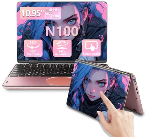 LONGEVINCE Convertible 2-in-1 Laptop mit 11 Zoll Touchscreen, Celeron N100, Win 11,16 GB DDR4, 1920 x 1200 IPS, Tastatur mit Hintergrundbeleuchtung, ovales Touchpad (Roségold, 16 + 512 G SSD)