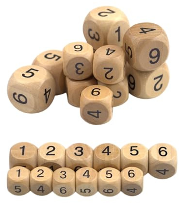 ZAMXHUG Dadi in legno, 16/20mm, 20 pezzi di grandi dimensioni D6, dadi da gioco in legno naturale, per giochi da tavolo, math tutoring, giochi da tavolo