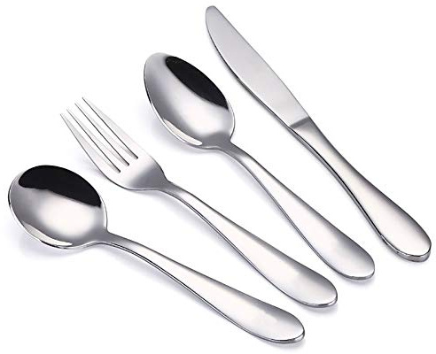 VANRA 4-Piece Children Flatware Set 18/10 Stainless Steel Child Set Tableware Set Silver Cutlery Set Silverware Dinner Utensils for Kids Toddlers (Chrome Finished) (1 Fork + 2 Spoons + 1 Knife)