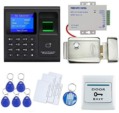 OBO HANDS Kit completo di sistema di controllo accesso RFID porta con chiusura magnetica elettrica multifunzione + alimentazione + pulsante di uscita + 10 portachiavi (blocco elettronico)