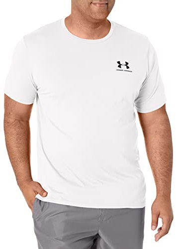 Under Armour herr Supermjuk t-shirt för män för träning och fitness, snabbtorkande t-shirt för män med grafik Sportstil vänster bröst, vit / svart, L