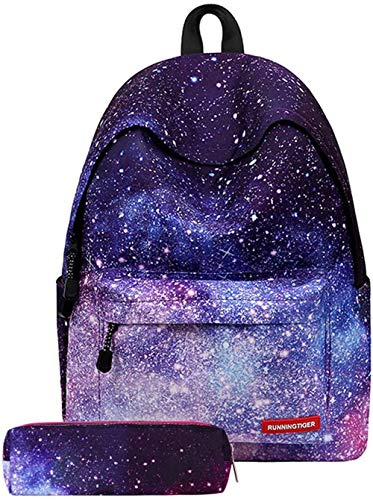 Gdtime Fille Sac à Dos Scolaire avec Trousse Cartable Collège Galaxie idéal pour l’école Voyages Pique-Nique (Violet, V)