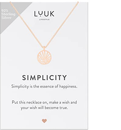 LUUK LIFESTYLE 925 silverhalsband i rostfritt stål med rutmönsterhänge och ett inspirerande SIMPLICITY-kort, lyckoamulett, vänskapsgåva, personlig present, smycke, rosé