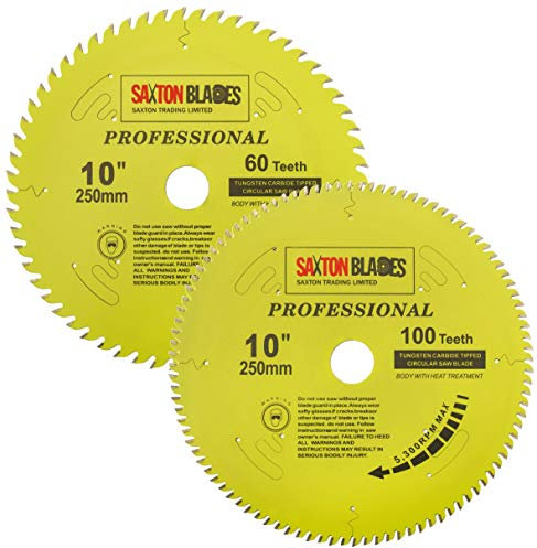 Saxton TCT250MXATPRO Kreissägeblatt der Professional-Serie, 250 mm 60 und 100 T x 30 mm Bohrung, 16, 20, 25 mm und 25,4 mm Reduzierringe, kompatibel mit Bosch Makita Dewalt