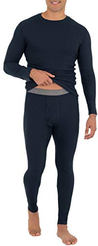 Fruit of The Loom Men's Recycled Waffle Thermal Underwear Set (Top and Bottom), Navy, Large