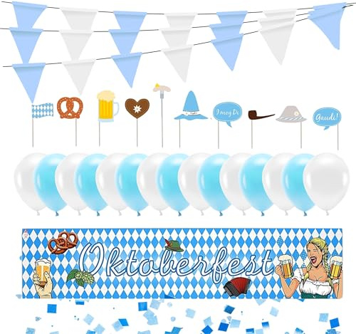 3x XXL Bayrische Wiesn Deko Dekoration Set für Ihr Oktoberfest Dahoam mit mehr als 100 Teilen - Banner & Luftballons uvm.
