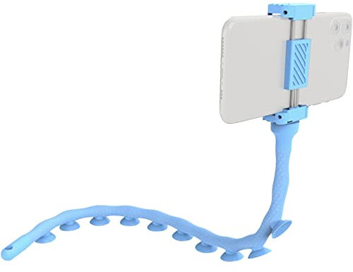 DigiPower Octopus Flexible Handyhalterung mit Saugnäpfen, 51cm universelle Smartphone-Halterung mit optimalem Halt auf glatten Oberflächen, Light Blue, EU-DP-SCH-BK
