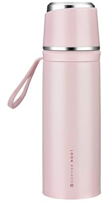 Loon Brands Thermosflasche mit Becher - Thermobecher 500ml - Trinkflasche Edelstahl 100% Auslaufsicher Isolierbecher – doppelwandig - ultraleicht Thermoskanne für Büro, Sport, Outdoor (Rosa)